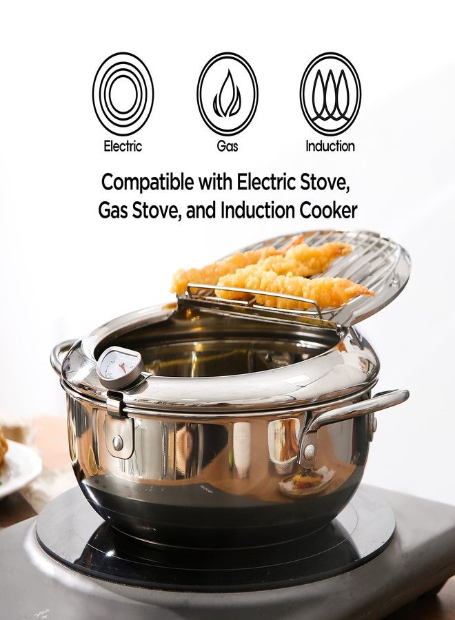 KOMONG Tempura Deep Frying Pot 3.4L, 304 Stainless Steel Deep Fryer pot with Fahrenheit Thermometer and Oil Draining Rack for Tempura chips, Fish, and Chicken - Image 4